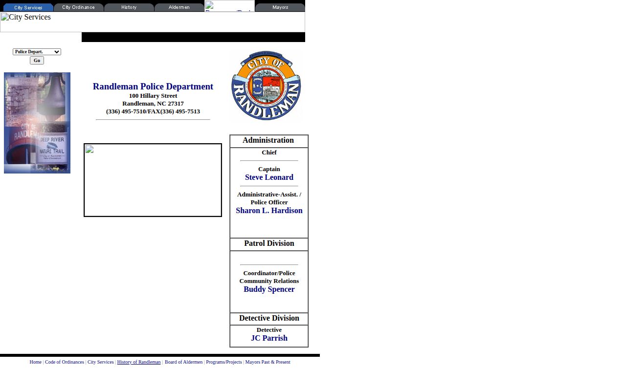 Official Randleman Police Department contact page and records starting point
