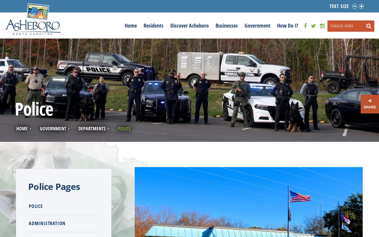 Official Asheboro Police Department contact page